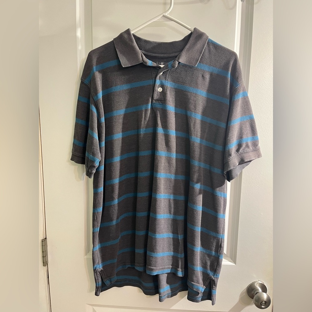 Men's Gray Polo Shirt with Blue Stripes